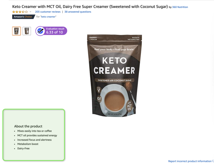 A keto creamer product page